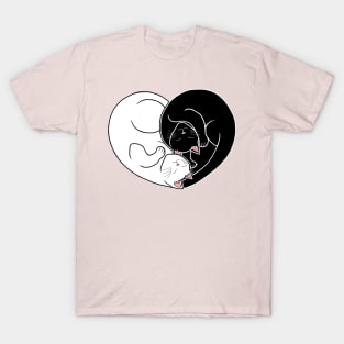 Yin and Yang Black and White Cat Heart T-Shirt